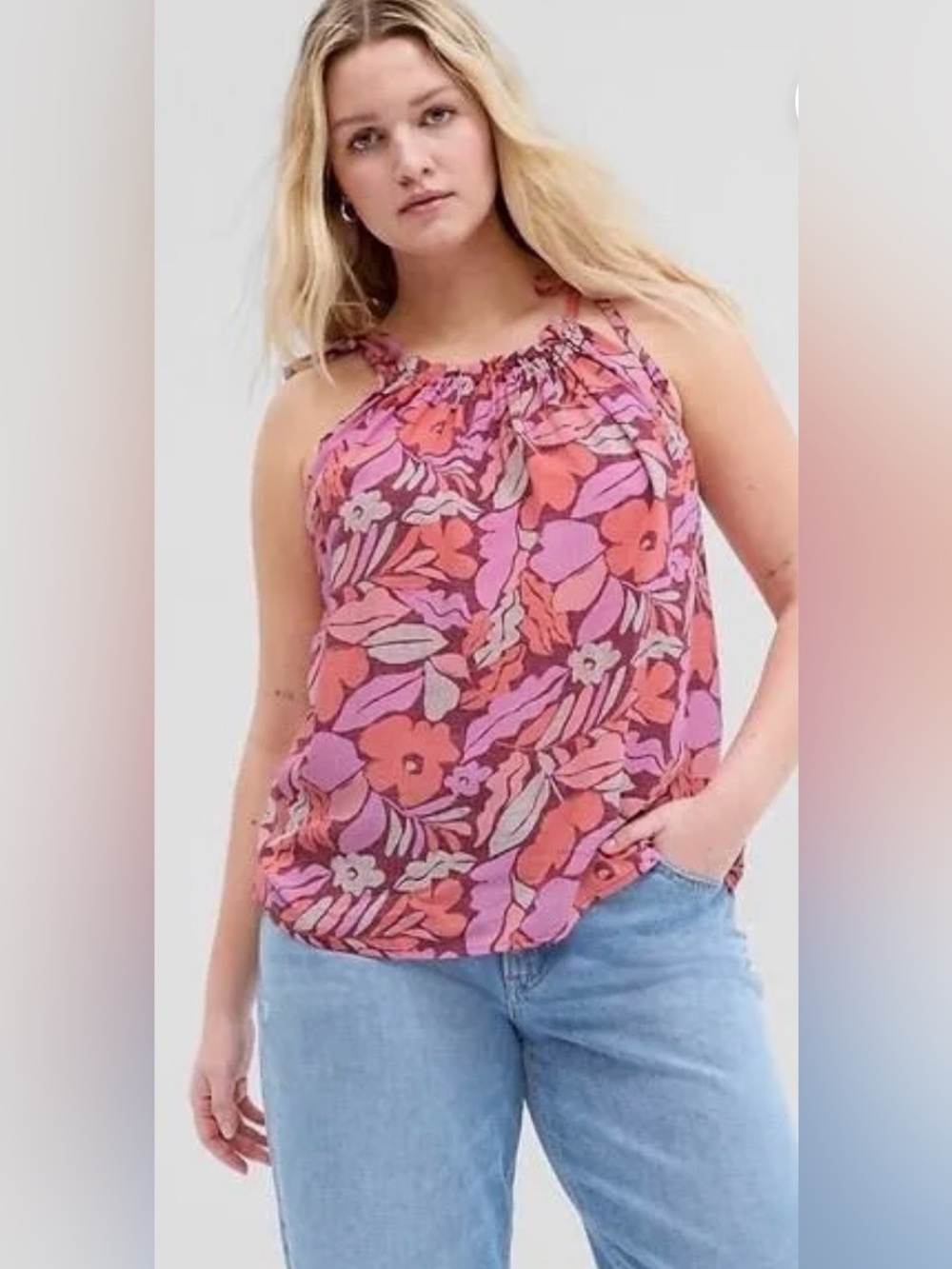 GAP NWT Floral Tie-Strap Halter Camisole - Pink & Coral